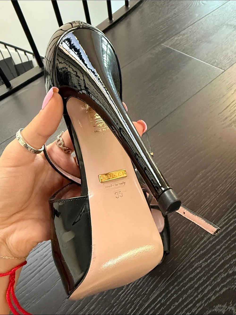 Gucci Black Patent Platform Peep-Toe Sandals
